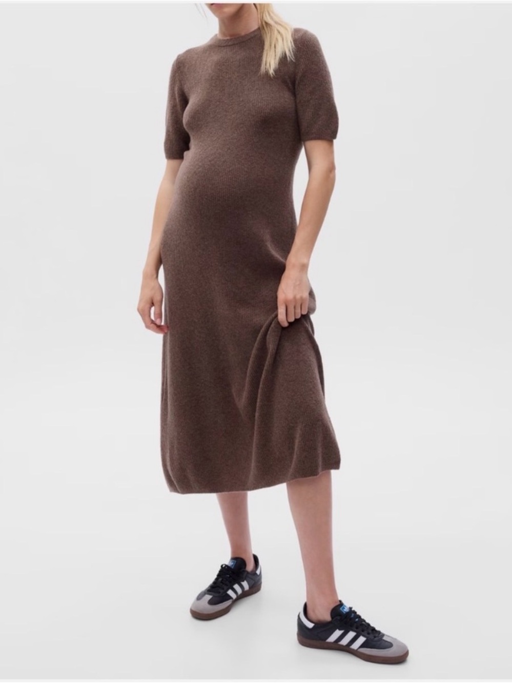 Gap Maternity CashSoft Rib Midi Sweater Dress LARGE Brown Comfort
